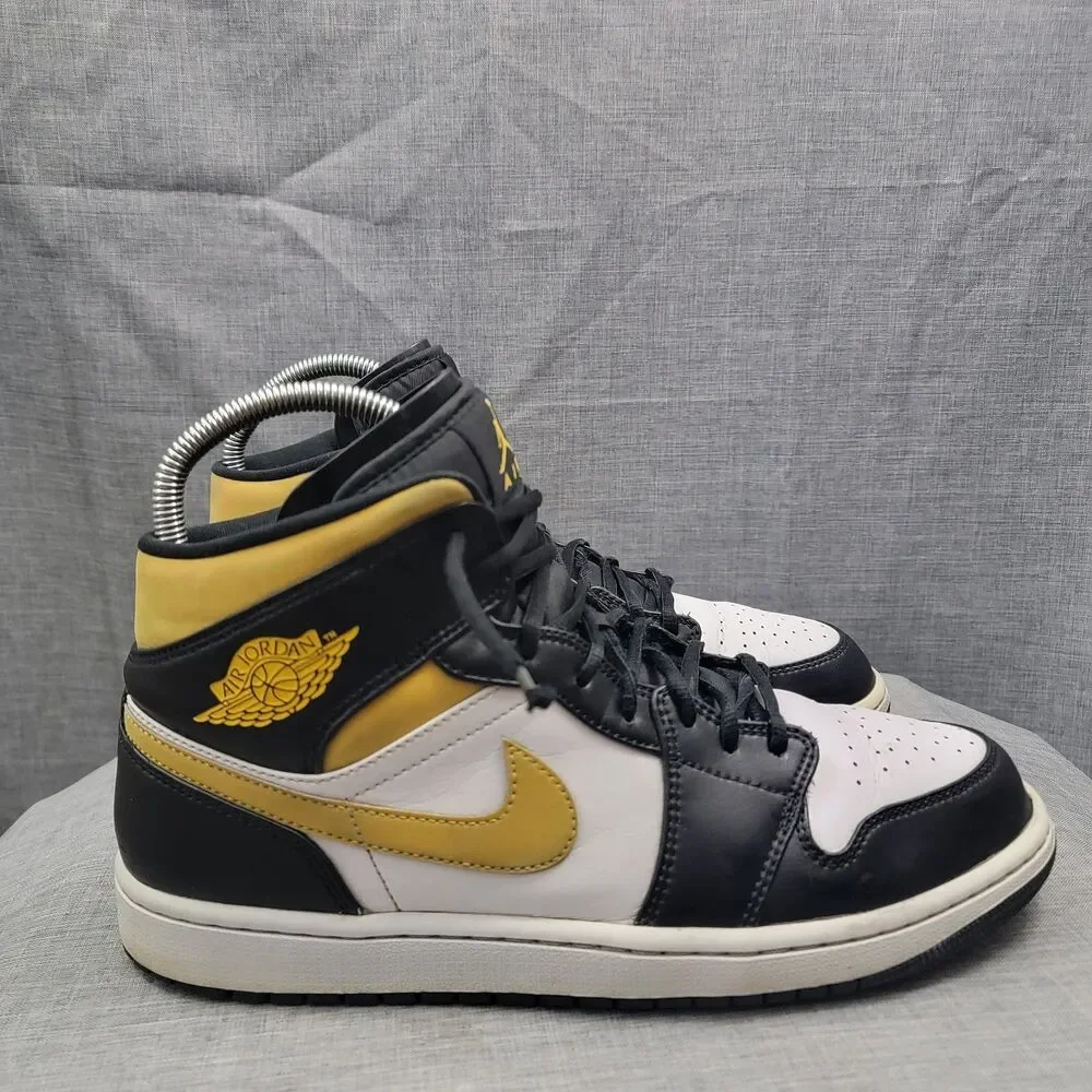 Nike Air Jordan 1 Mid White University Gold Pollen Black 554724-177 Men Size 11